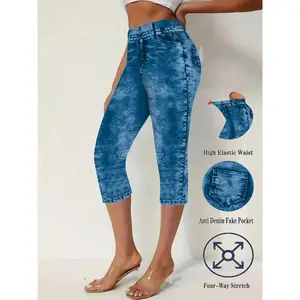 Fashion Popularity Printed Elastic Bottom Seven-Eighth Pants for Tingyu's Oriented Development Resort Style