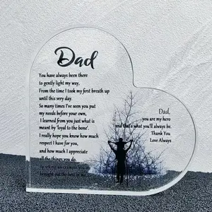 Risamil Gifts for Dad&Mom&Daughter Heart Shaped Acrylic Block, Flower & LetterPattern Decorative Ornament, Room DecorInspirational Creative