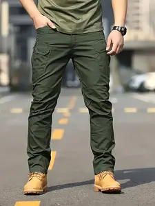 Men's Tactical Multi-Pocket Waist-cinching Pants, Casual Fitted Trousers, All-Season Style - Durable, Quick-Drying, Ideal for Outdoor Hiking, Camping, Travel - Straight Leg Pants, Functional Design, Breathable Material