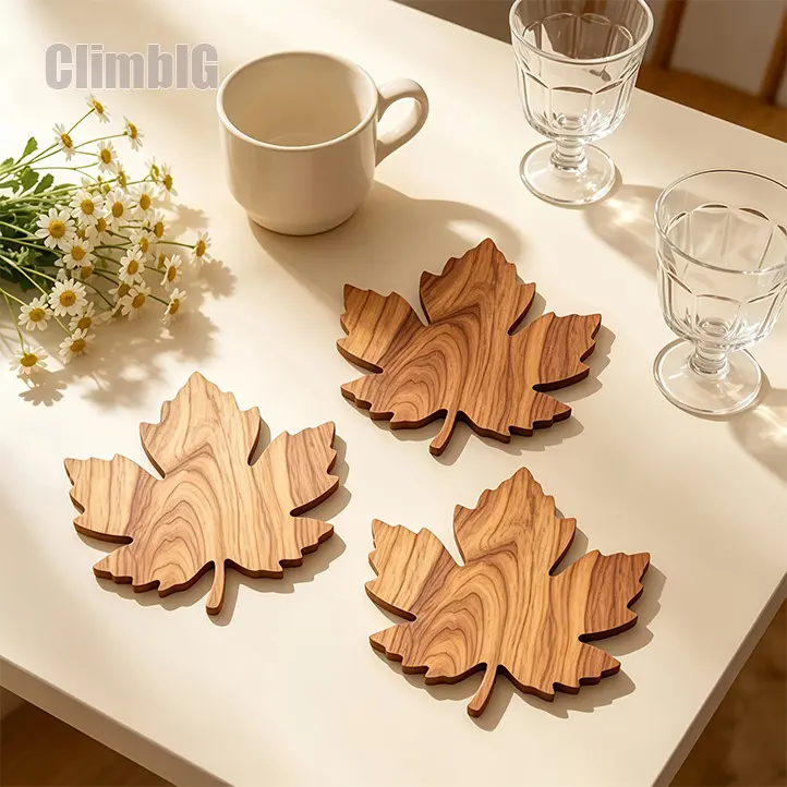 3/6pcs Maple Leaf Coasters, Wooden Fall Coaster Set, Heat-Resistant Non-Slip Drink Coasters for Coffee, Tea & Cups, Rustic Autumn Table Decor for Home, Kitchen, Office, Parties & Holiday Gatherings,Outdoor