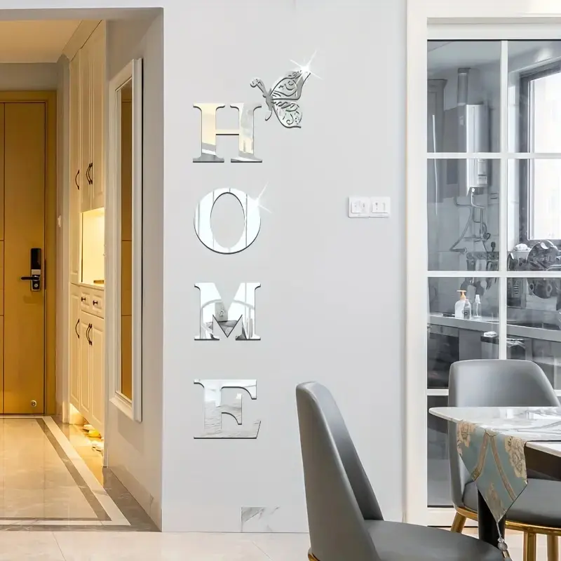 Acrylic Mirror "HOME" Wall Decor Set with Butterfly Accent - Luxury Space-Themed Wall Art, Easy DIY Installation for Living Room Bedroom, Modern Home Decor Accent Piece, Cute Wall Decor