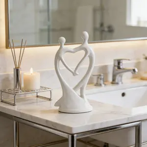 zhengwanhh09j White Abstract Couple Heart Resin Statue, Romantic Minimalist Home Decor for Bedroom Living Room