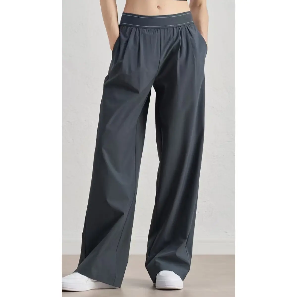 High‑waist Quick‑Dry Wide Leg Jogger Pants, Ladies Lightweight Casual Workout Pants with Side Pockets for Gym Travel Daily Wear