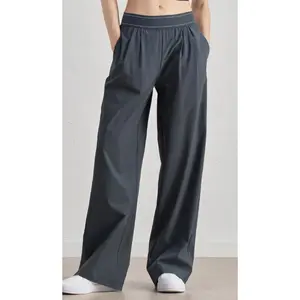 High‑waist Quick‑Dry Wide Leg Jogger Pants, Ladies Lightweight Casual Workout Pants with Side Pockets for Gym Travel Daily Wear