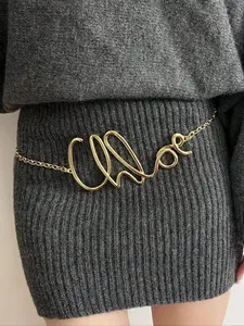 Retro Elegant Letter Waist Chain for Women & Girls, Metal Fashion Belt Jewelry, Stylish Belts, Statement Belts, Daily & Autumn Winter Clothing Accessory, Perfect Gift