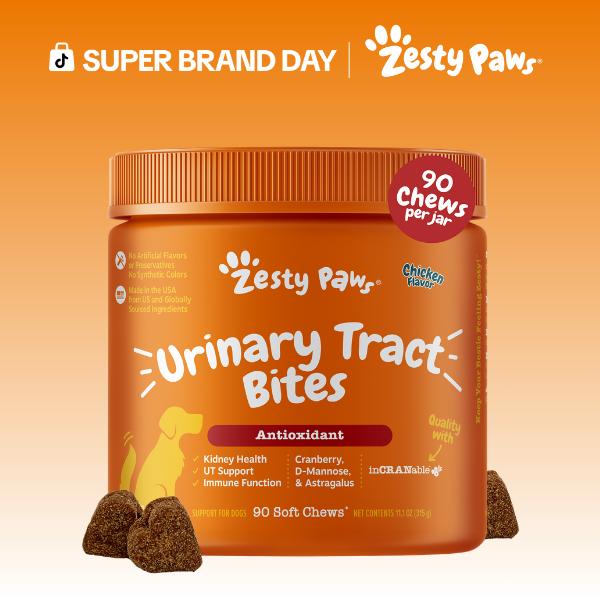 Zesty Paws Urinary Tract Bites for Dogs Soft Chew Pet Treats with Cranberry D-Mannose & Astragalus for Kidney Bladder Health Ut Support Immune Function Premium InCRANable Concentrate Chicken Flavor