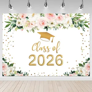 2026 Graduate Backdrop 7x5ft - Floral Class of 2026 Graduation Backdrops, Congrats Grad Graduation Party Photography Background