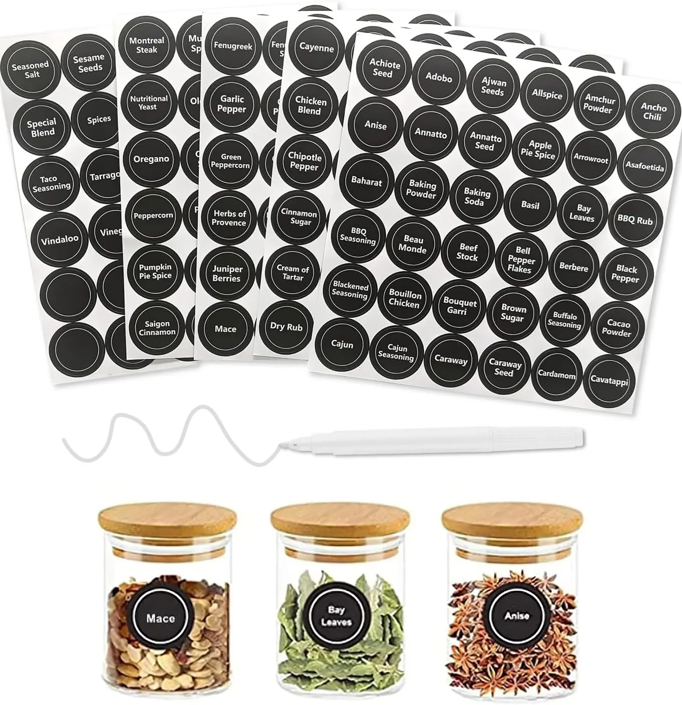 Spice Jar Labels (180-Pack) - Chalkboard Pantry Stickers for Herb & Seasoning Containers