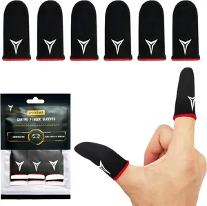 6 Pack Mobile Phone Gaming Finger Sleeves, Nuozme Finger Sleeves Compatible with All Touchscreen Devices, 0.15mm Superconducting Nanofibers, Smooth Feel, Anti-Sweat, Extremely Thin, Red Edge
