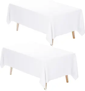 Fixwal White Tablecloth Rectangle 60 X 102 Inch, 2 Pack 6Ft Polyester Fabric Table Cloths Rectangular Table Covers for Party, Banquet, Dining, Birthday, Wedding Momok