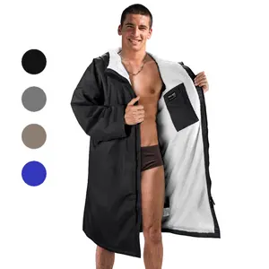 Catalonia Swim Parka for Men Women, Waterproof Surf Swimming Jacket, Warm Sherpa Lined Changing Poncho Robe Fabric Menswear