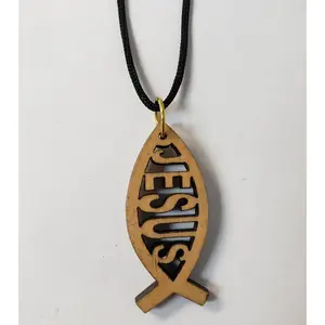 Jesus Fish Olive Wood Pendant