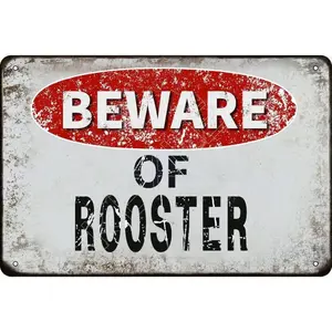 Beware of Rooster vintage Metal  Sign Retro Funny  Sign For Wall Decor—8" x 12"—Rooster