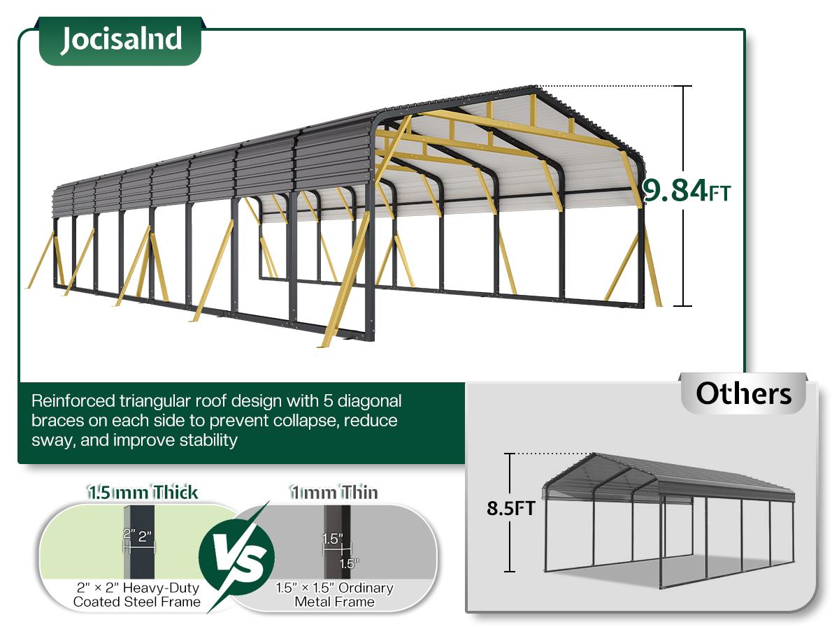 VanAcc 20x30 FT/20x40 FT Heavy Duty Metal Carport, All-Weather Steel Car Shelter with Galvanized Roof, Reinforced Frame and Enhanced Base for Outdoor Garage or Parking