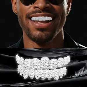 Silver Diamond Grillz for Teeth | 18K Gold Plated Hip Hop Grillz with Extra Molding Bars | Iced Out Diamond Look Rapper Style Grillz for Men & Women | Bling Mouthpiece Jewelry for Party, Cosplay, Costume & Fashion Accessory