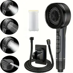 1 set High-Pressure Handheld Shower Head Set, Piano Key Spray Modes, Water-Saving Design, Adjustable Shower Head, Includes Hose, Stand, Replacement Filter Cotton Shower Gift Package