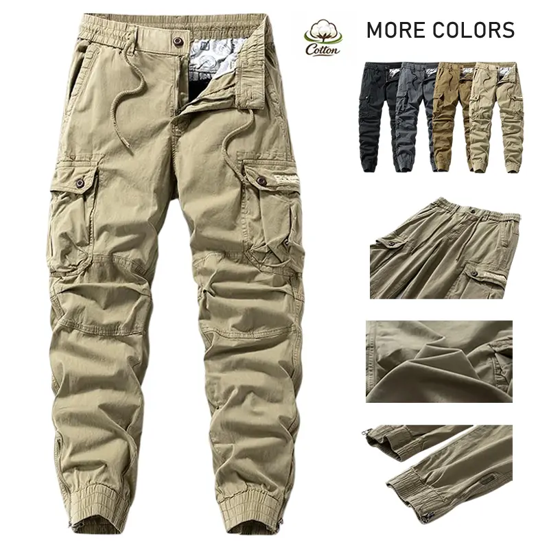 Men’s solid plain all-season cargo pants – versatile functional menswear with drawstring cuffs, multiple pockets, retro outdoor casual style, everyday outfit urban fashion tactical wear — Father’s Day gifts