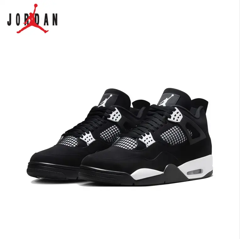 Air Jordan 4 Retro Black White Trendy Men Streetwear Shoes, Versatile Black Retro Trainers