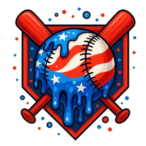 Baseball and Bat Red, White and Blue Direct To Film Print, DTF Print, Ready To Press Print For T-Shirts