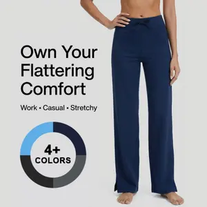 Women's High Waisted Athletic Wide Leg Pants Soft Stretch Yoga Lounge Workout Trousers with Two Back Pockets