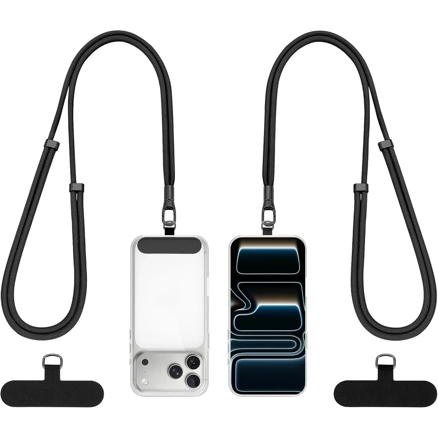 Phone Lanyard 2 Pack - Adjustable Crossbody Mobile Phone Straps, Tether Tabs, Anti-Drop Multifunctional Patches, Universal Accessories for Smartphones (Black), Metal