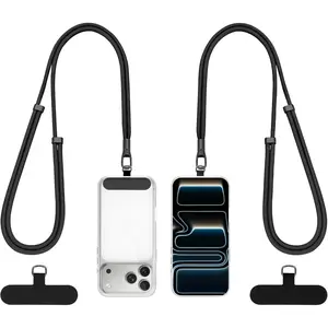 Phone Lanyard 2 Pack, 2x Adjustable Crossbody Phone Strap, 2x Tether Tab, Anti- Universal Cellphone Multifuctional Patch Lanyards for  &  Smartphones, Black+Black