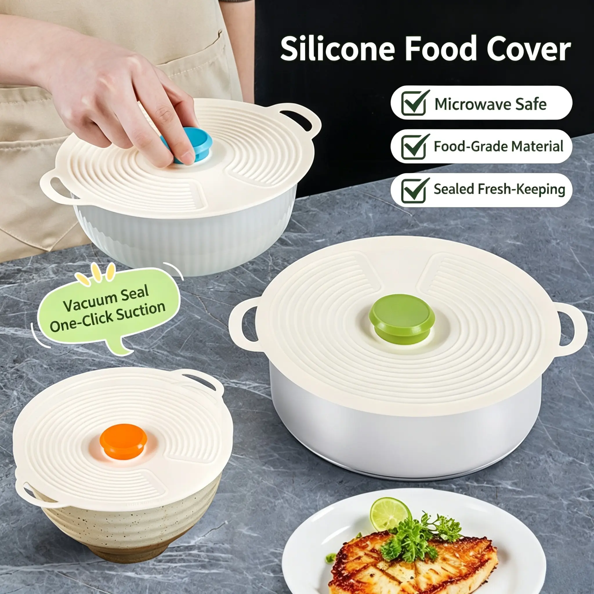 Elastic Heat-Resistant Bowl Covers, Cups, Cans, Jars & Silicone Stretch Lids for Food Storage in Fridge ，Food Grade Lid for Round Containers