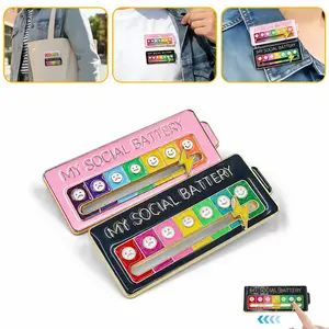 2 Pack Social Battery Slider Pin - Interactive Mood Pin for Introverts, Funny Social Battery Creative Badge for Jackets & Backpacks - Novelty Accessories & Cute Gifts for Friends, Her