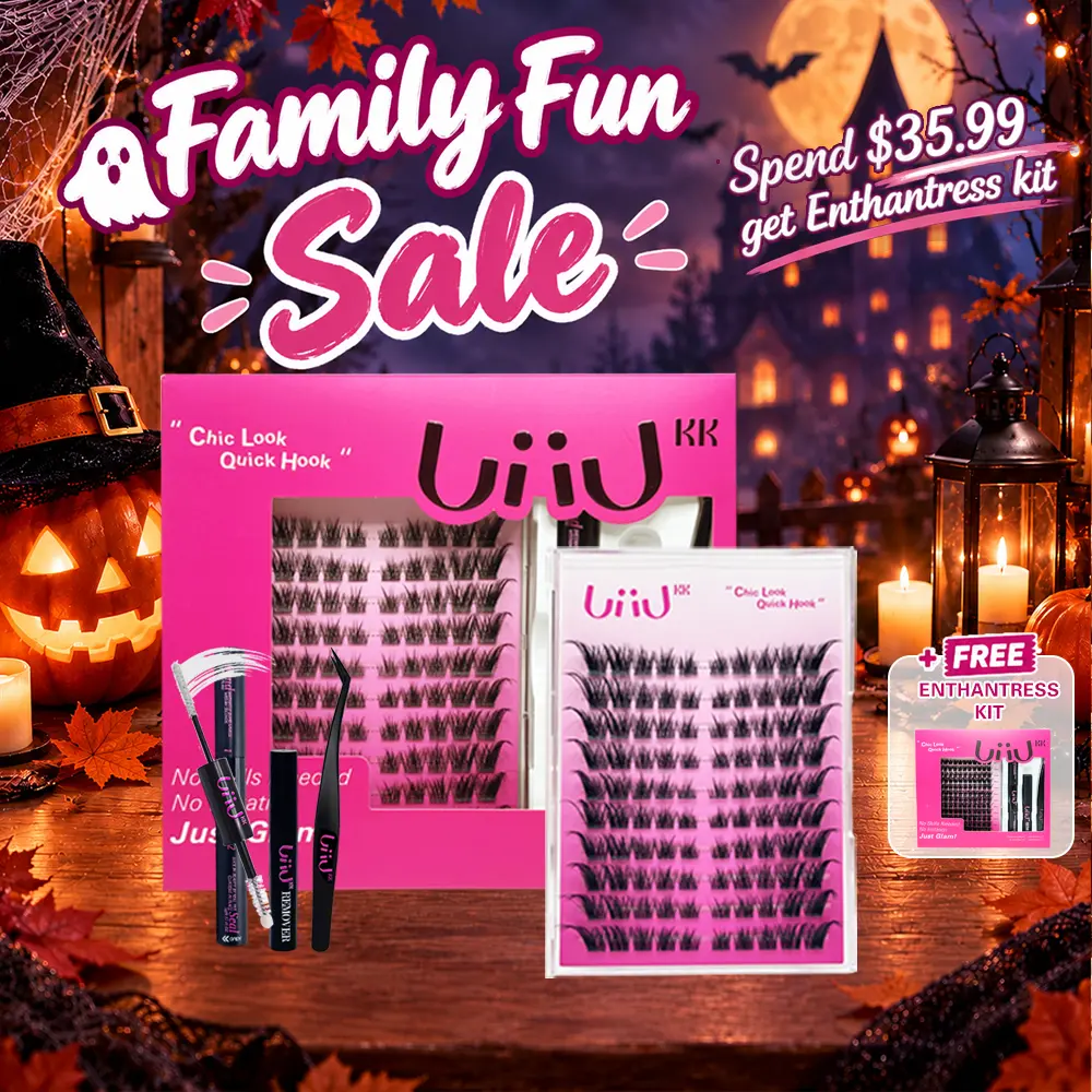 UiiUKK Foxdoll Lash Clusters Kit - LC Curl Fox Eye Glueless Eyelash Extensions, Ultra-Dense, Waterproof, All-Day Hold, Easy-Apply Volume False Lashes for Beginners, Suitable for Daily Makeup, Natural Eyelash Extensions,familyfun