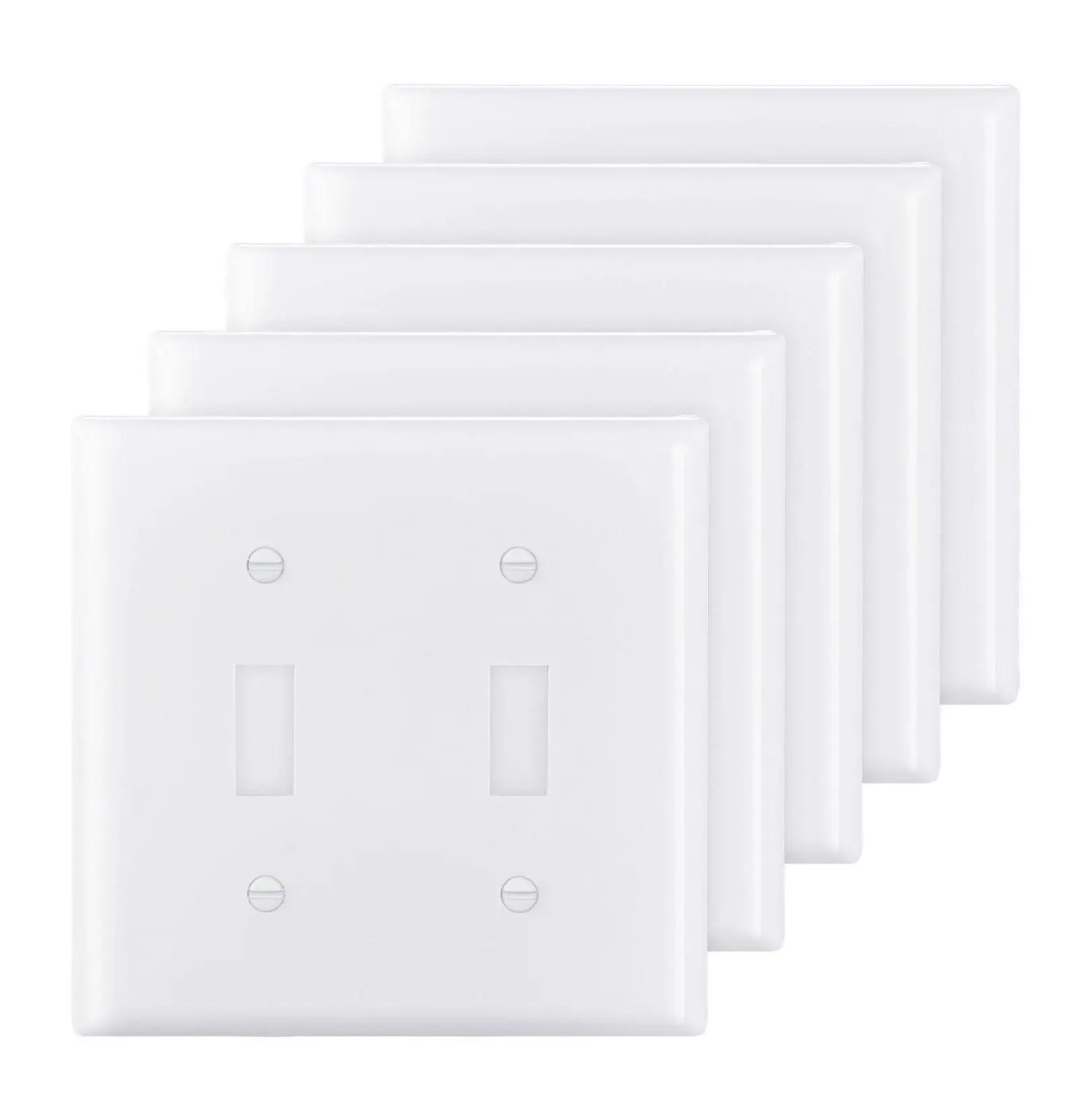 Toggle Light Switch Plates 2-Gang, White Wall Outlet Covers - Standard Size 4.61 x 4.53in - 5 Pack - Durable Polycarbonate Thermoplastic Switch Faceplate Default