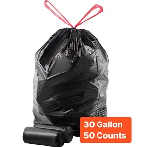 SummerWinsVEVOR Drawstring Trash Bags, 30 Gallon 50 Count Tall Kitchen Trash Bags, Extra Thick Tough and Durable Garbage Bag, Recyclable Bin Bag with Drawstrings, for Home Kitchen, Office, RV Camping (Black)dealsforyoudays