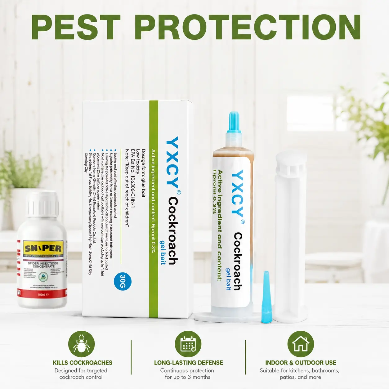 Cockroach Gel Bait Kit - 4 Tubes x 30g with 1 Plunger & Tips, Highly Attractive Formula, Easy-to-Apply Roach Killer Gel for Home & Kitchen, Targets German & American Cockroaches, 36-Month Shelf Life