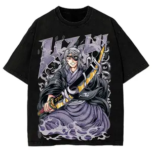 Oversized Y2K Retro Anime Graphic Tee Tengen Uzui Washed 100% Cotton OOTD Fashion