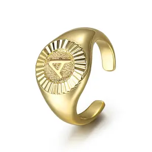 Unique Design 26 Letter Signet Ring for Women Chunky Gold Color Initial Open Finger Rings Female Jewelry Gift