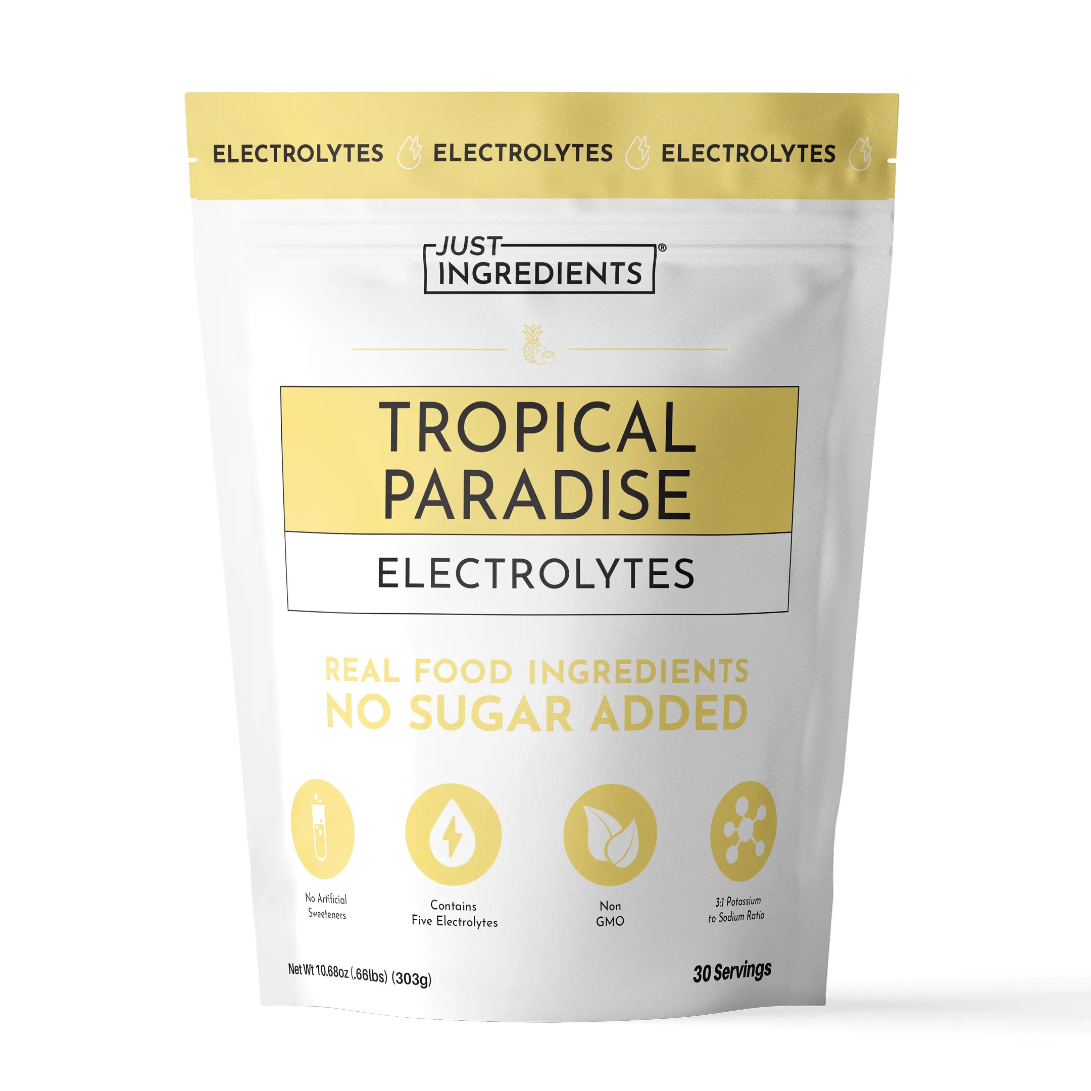 Just Ingredients Tropical Paradise Electrolytes - 30 Servings - Supports Daily Hydration, Electrolyte Balance & Muscle Recovery* - 3:1 Potassium-to-Sodium Ratio - Drink Mix - Coconut Water, Sea Salt, Trace Minerals