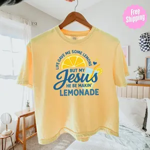 Faith Inspired Lemon Graphic Crop Tee Vintage Pigment Dyed Cotton Christian Shirt