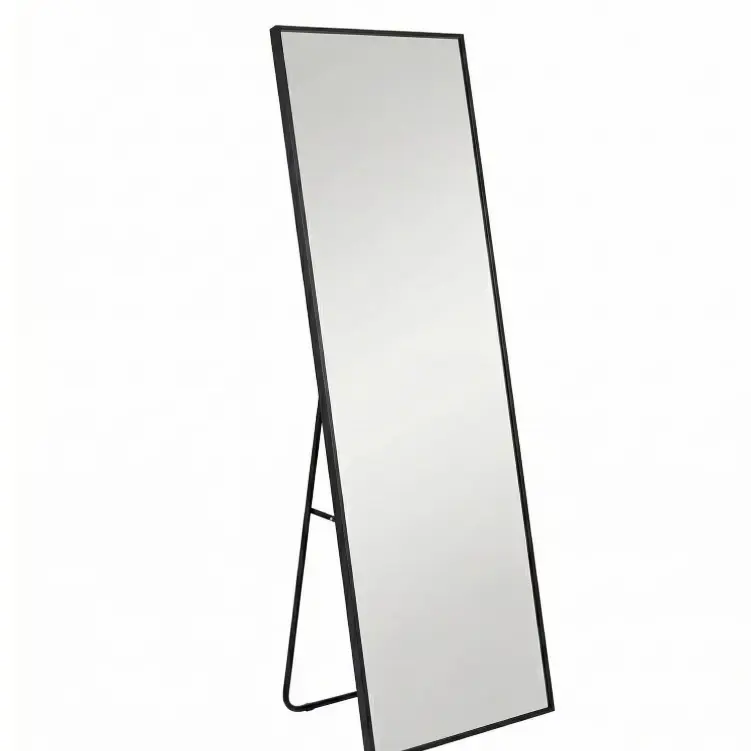 59"x16" Full Length Mirror Floor Standing, Anti-Rust Aluminum Frame, Rectangle, Black