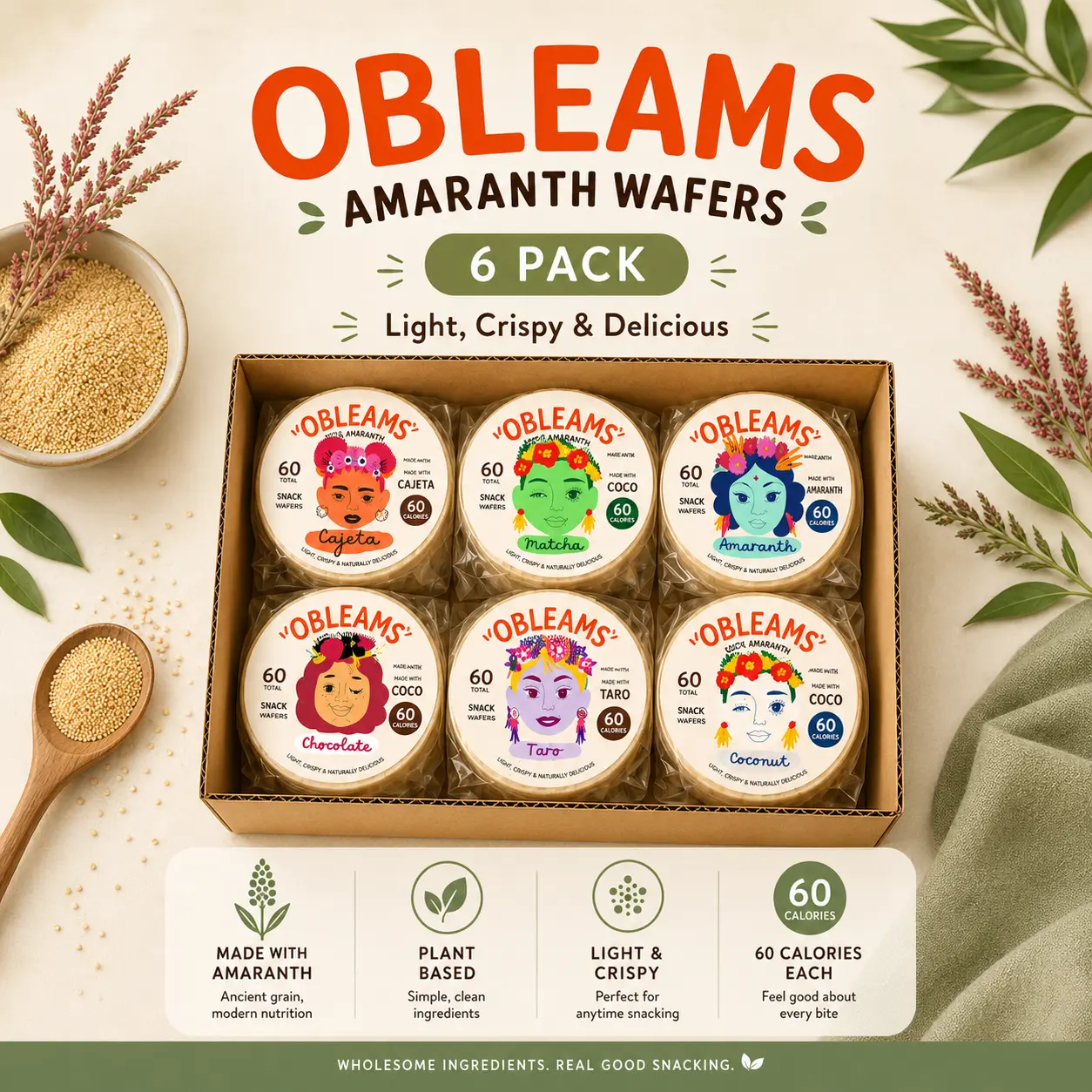 Amaranth Wafers: Vegan, Sugar-Free Superfood Snack (6 Packages) Amaranth Wafers: Vegan, Sugar-Free Superfood Snack (6 Packages)
