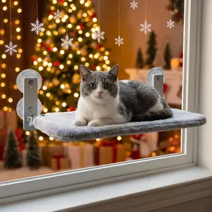 Foldable Cat Window Perch - Cordless Space Saving Hammock, Jumbo Suction Cups, Robust Metal Frame, Cat Bed for Indoor Cats