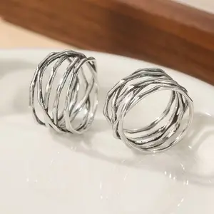 2 Pcs Vintage Braided Design Rings, Simple Unisex Silver Color Rings, Perfect for Parties and Daily Wear, Ideal Holiday Gift