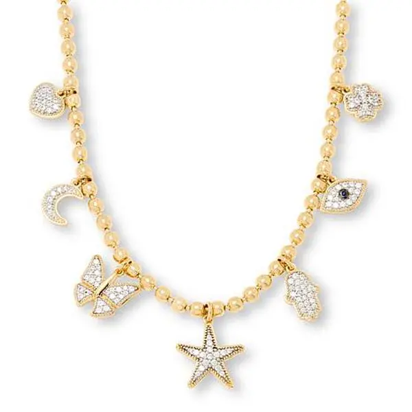 Rarities Fine Jewelry Rarities Gold-Plated White Zircon and Sapphire Charm Necklace
