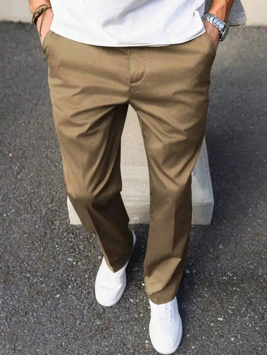 Boy/Teen Loose Outdoor Sports Exercise Fashionable Minimalist Plain Color Straight Leg Trousers, Suitable For Spring/Autumn Age8-16Y