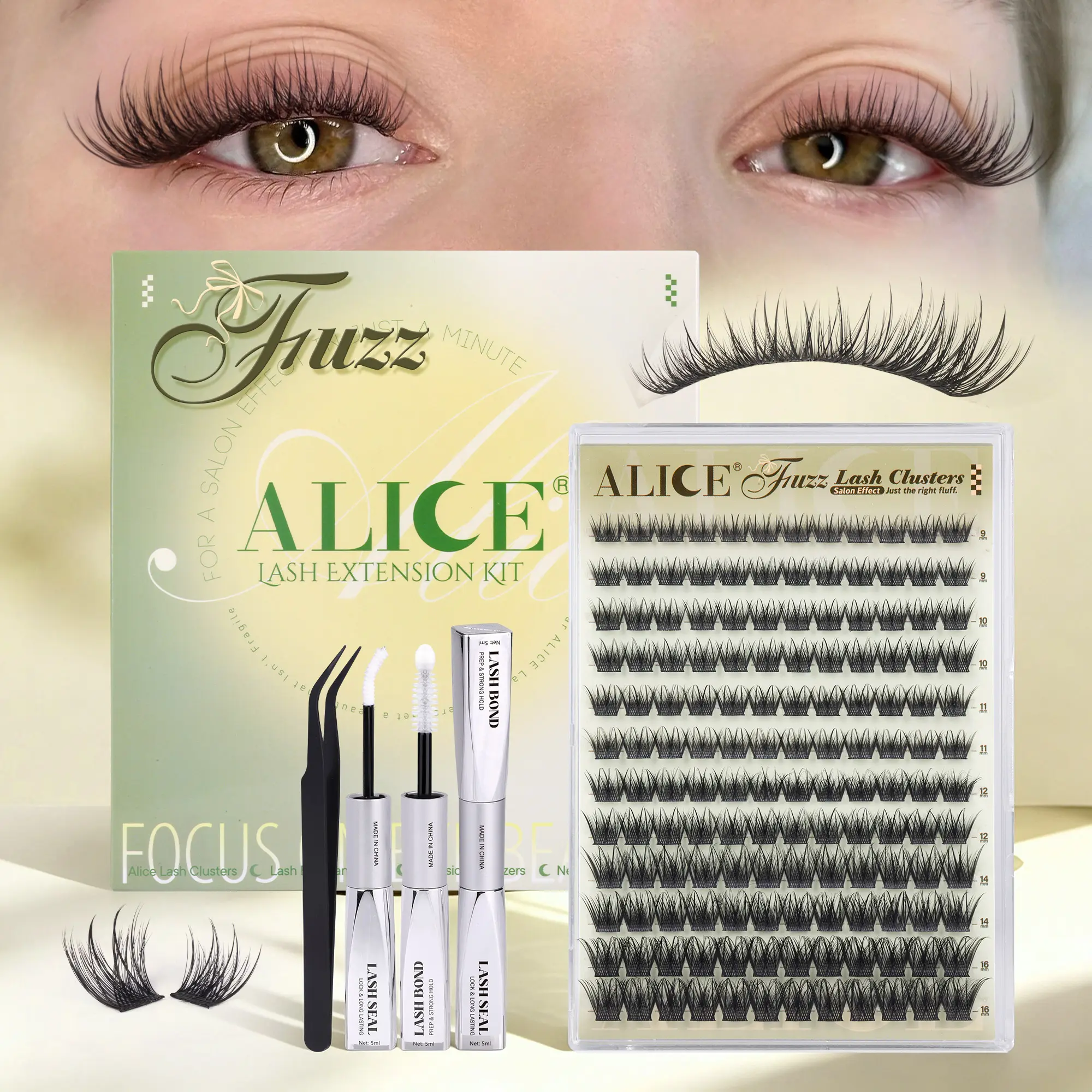 ALICE Fuzz Lash Clusters Kit 9-16mm CD Curl Eyelash Clusters Kit DIY Thin Band Individual Lashes Makeup Cluster Eyelash Extensions Cosmetic