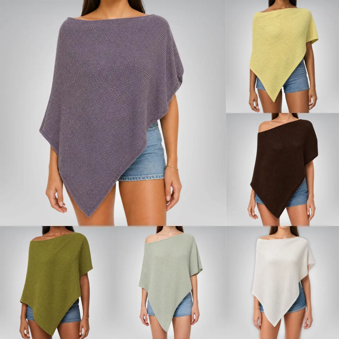 Women's Soft Knit Asymmetrical 1-Shoulder Poncho Top - Lightweight Women's Knitwear Top
