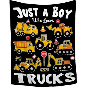 Just A Boy Who Loves Trucks Blanket | 30"x40" Excavator Blanket for Boys Toddlers Kids | Construction Dump Truck Flannel Blanket | Truck Cars Gift for Halloween Christmas Birthday