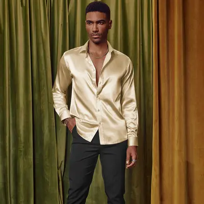 Men silky dress up botton up shirt - TikTok Shop