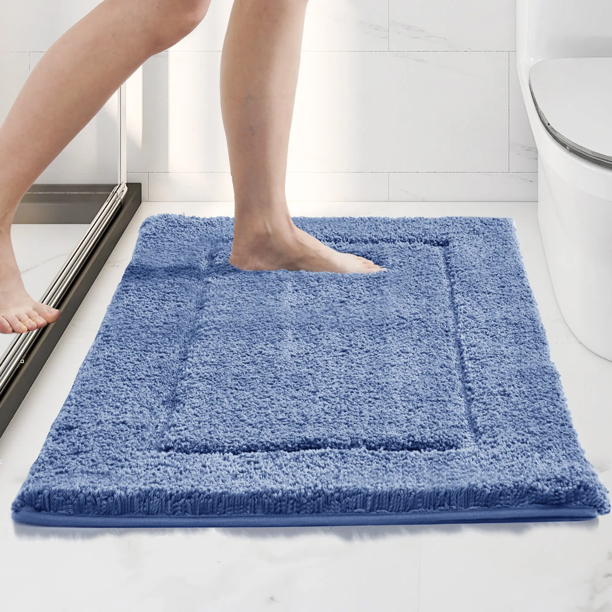 Deconovo Bath Mats for Bathroom - Large Bathroom Rugs, Extra Soft Plush Bathroom Rugs, Non Slip Boho Bathroom Rugs, Super Absorbent Shaggy Indoor Door Mat, Premium Bath Rugs (60 x 24, Blue) non-customised non-slip machine wash gray