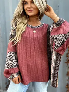 A casual shirt contrasting striped round-neck sleeve loose sweatshirt women's top