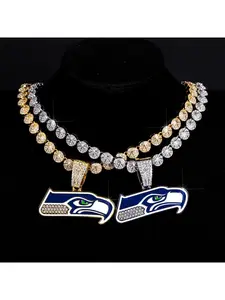 Hot-selling personalized hip-hop oil-drip NFL football team pendant necklace, alloy full-diamond round diamond necklace