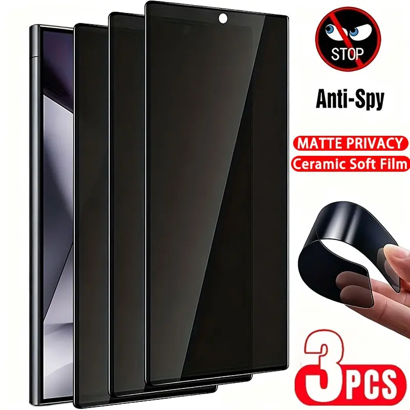 3pcs Frosted Ceramic Privacy Smartphone Screen Protector Compatible with Galaxy S26 Ultra/S25 Ultra/S24 Ultra/S26/S25/S24/FE/EDGE/Plus, Anti-Spy Protection Screen Protector - Bubble-Free, Full Coverage, Durable, Scratch-Resistant, Easy Installation